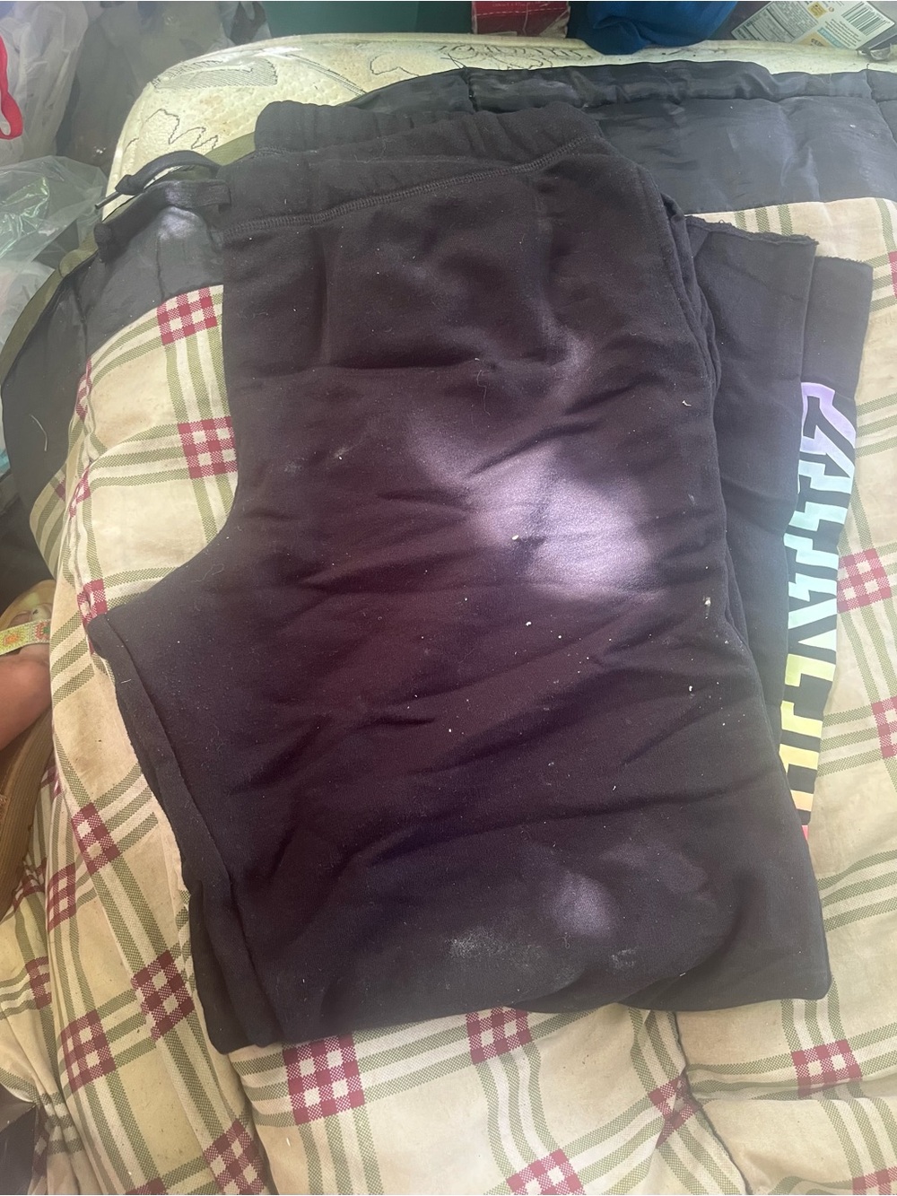 PINK Victoria's Secret Black Track Joggers with Multicolor Side Logo
